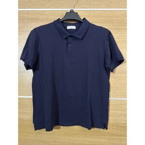 Cotton & Co. Polo - Men’s Sz Large - Short sleeve Navy Blue w/white polka dots